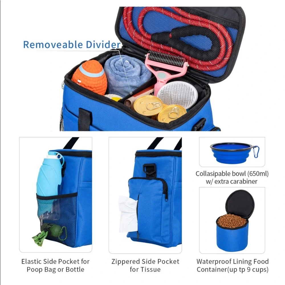 NWT Blue Pet Travel Bag + Accessories